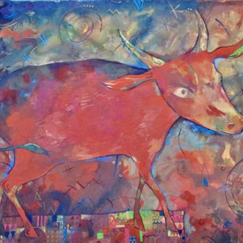 Painting titled "Red Taurus" by Sergey Kostin, Original Artwork, Tempera