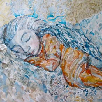 Painting titled "Dreaming Angel" by Sergey Kostin, Original Artwork, Watercolor