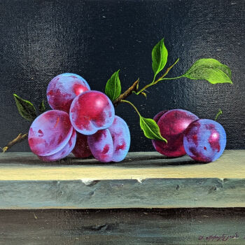 Ζωγραφική με τίτλο "Still life plums (2…" από Sergey Miqayelya, Αυθεντικά έργα τέχνης, Λάδι Τοποθετήθηκε στο Ξύλινο φορείο σ…