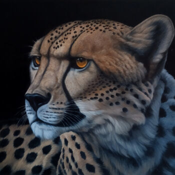 Malarstwo zatytułowany „Regal Leopard” autorstwa Sergey Miqayelya, Oryginalna praca, Olej Zamontowany na Drewniana rama noszy