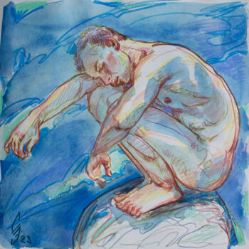 Drawing titled "Sleeping over water" by Sergey Sovkov, Original Artwork, Watercolor
