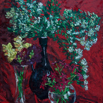 Painting titled "Summer Bouquet on r…" by Sergey Sovkov, Original Artwork, Oil