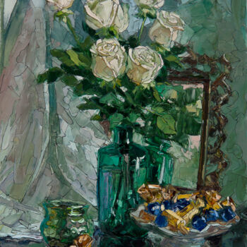 Painting titled "Roses and Sweets" by Sergey Sovkov, Original Artwork, Oil