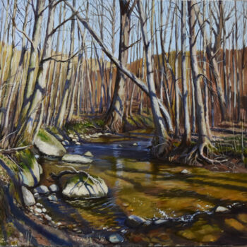 Painting titled "Forest river in ear…" by Serghei Ghetiu, Original Artwork, Oil