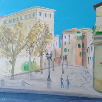 Painting titled "PIAZZA VINCENZO MUC…" by Sergio Carcereri, Original Artwork, Oil Mounted on Wood Stretcher frame