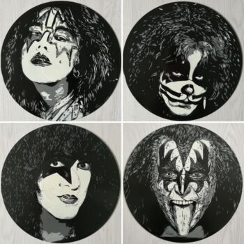 Painting titled "Kiss Hard Rock Vinyl" by Sérgio Clemente, Original Artwork, Spray paint