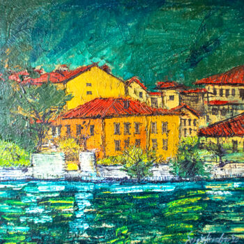 Pintura titulada "city above the water" por Sergio Kovalov, Obra de arte original, Oleo