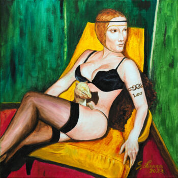 Malerei mit dem Titel "Sexy lady with ermi…" von Sergio Lanna (Sir Joe), Original-Kunstwerk, Öl Auf Keilrahmen aus Holz mont…