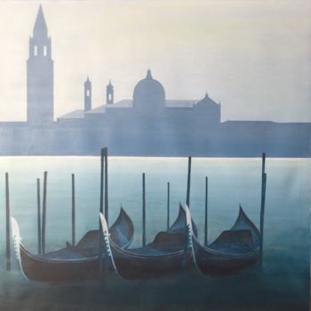 Schilderij getiteld "Gondole a Venezia" door Sergio Repossini, Origineel Kunstwerk, Acryl