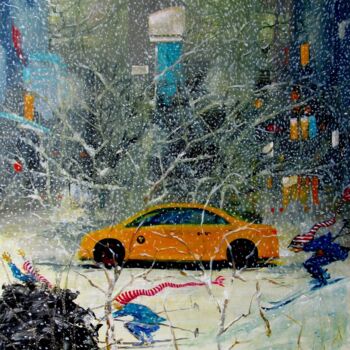 Peinture intitulée "It is snowing in Ne…" par Serg  Roy, Œuvre d'art originale, Huile