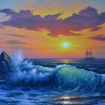 Painting titled "Oil Painting-Wave o…" by Serhii Stoev, Original Artwork, Oil