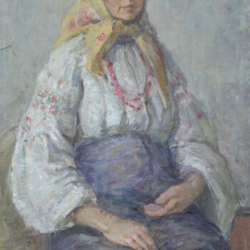 Painting titled "Grandma Native" by Serhii, Original Artwork, Oil