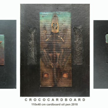 Schilderij getiteld "CROCOCARDBOARD" door Sergii Shkoliar, Origineel Kunstwerk, Olie Gemonteerd op Karton