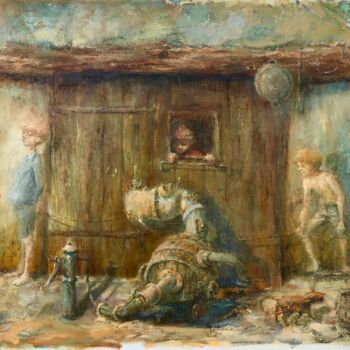 Картина под названием "Playing games" - Sergii Shkoliar, Подлинное произведение искусства, Масло Установлен на Деревянная ра…