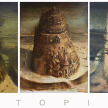 Painting titled "UTOPIA (triptych)" by Sergii Shkoliar, Original Artwork, Oil Mounted on Wood Stretcher frame
