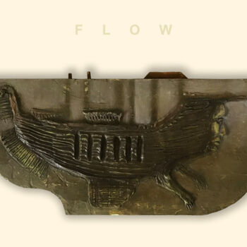 「Flow」というタイトルの彫刻 Sergii Shkoliarによって, オリジナルのアートワーク, オイル ウッドパネルにマウント