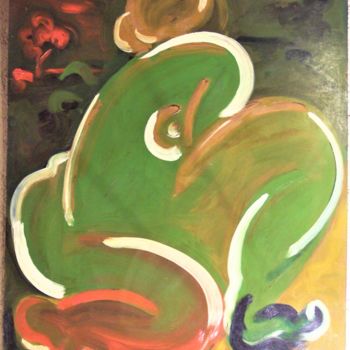 Painting titled "Femme nue verte" by Servin, Original Artwork, Oil