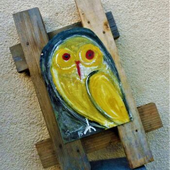 Painting titled "Hibou réveur" by Servin, Original Artwork, Acrylic