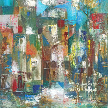 Malarstwo zatytułowany „Colors of the City” autorstwa Seyran, Oryginalna praca, Olej Zamontowany na Drewniana rama noszy