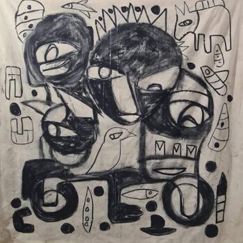 Картина под названием "The three friends" - Shadi Tuafra, Подлинное произведение искусства, Древесный уголь