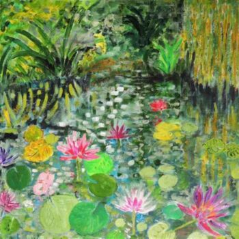 Pintura titulada "The Lily Pond" por Shahid Zuberi, Obra de arte original, Acrílico