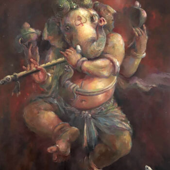 Pintura titulada "Lord Ganesh" por Shanaka Kulatunga, Obra de arte original, Oleo Montado en Bastidor de camilla de madera
