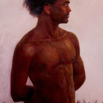 Painting titled "The Tribesman" by Shanaka Kulatunga, Original Artwork, Oil Mounted on Wood Stretcher frame