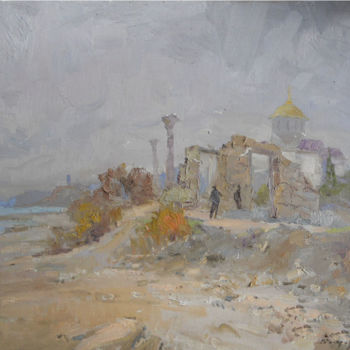Painting titled "Hersonissos Overcast" by Alexander Shandor, Original Artwork, Oil