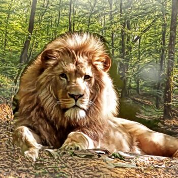 Arte digitale intitolato "Lazy lion in the ju…" da Shanny Ask Lasasa, Opera d'arte originale, Pittura digitale