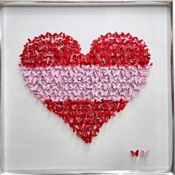 Escultura titulada "Red Pink Heart" por Shelby, Obra de arte original, Aluminio Montado en Panel de madera