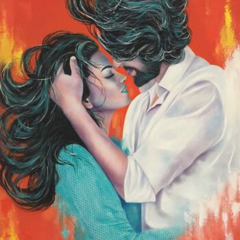 Painting titled "Romance" by Shena Ajuelos, Original Artwork, Oil Mounted on Wood Stretcher frame