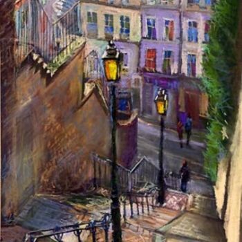 Peinture intitulée "Paris Montmartre" par Yuriy Shevchuk, Œuvre d'art originale, Pastel