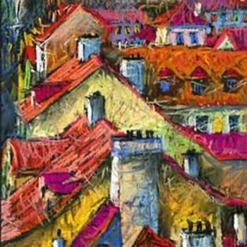 Pintura titulada "Prague Roofs 02" por Yuriy Shevchuk, Obra de arte original, Pastel