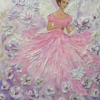 Painting titled "flower Fairy" by Tatiana Shirova, Original Artwork, Acrylic Mounted on Wood Stretcher frame