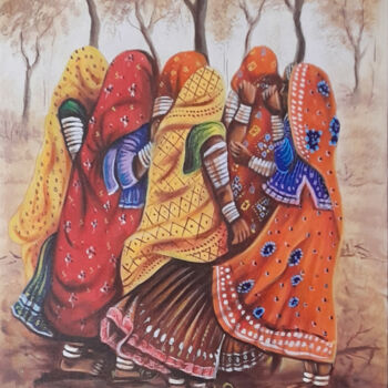 Painting titled "Indian women painti…" by Shree Krishnam Arts Manish Vaishnav, Original Artwork, Acrylic