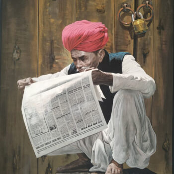 Painting titled "Indian Turban Old M…" by Shree Krishnam Arts Manish Vaishnav, Original Artwork, Acrylic