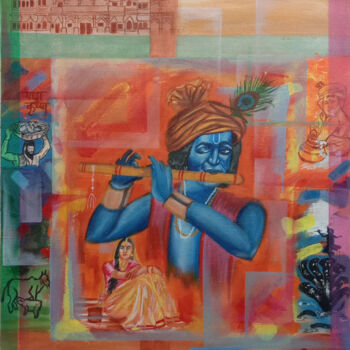Schilderij getiteld "Shri Krishna" door Shubham Nirala, Origineel Kunstwerk, Acryl