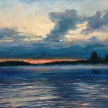 Painting titled ""Morning on the lak…" by Vladislav Shurganov, Original Artwork, Oil