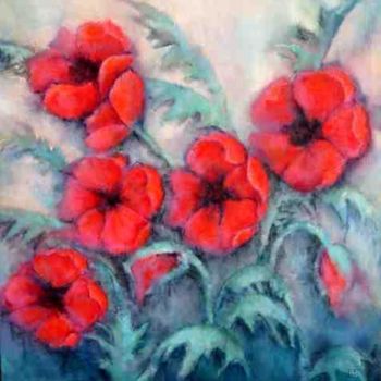 Painting titled "Poppies" by Sibilla Bjarnason, Original Artwork, Acrylic Mounted on Wood Stretcher frame