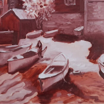 Pintura intitulada "Atardecer en el río" por Silvia Beatriz Marcucci, Obras de arte originais, Óleo