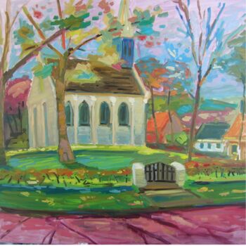 Schilderij getiteld "WHITE CHURCH AT GRO…" door Simon Borst, Origineel Kunstwerk