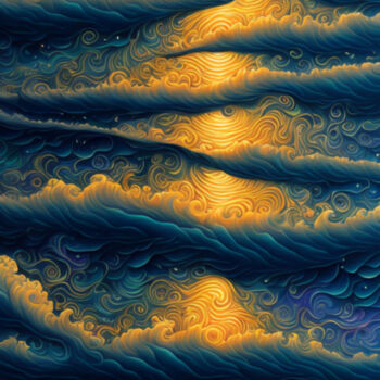 Digital Arts titled "seascape at sunset" by Simon Levin, Original Artwork, Digital Painting