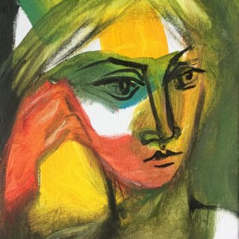 Schilderij getiteld "female head 4" door Simon Taylor, Origineel Kunstwerk, Acryl