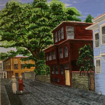 Painting titled "Old Istanbul Street" by Turkan, Original Artwork, Acrylic