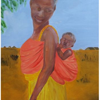 Painting titled "africaine et son en…" by Simone Collet, Original Artwork, Oil