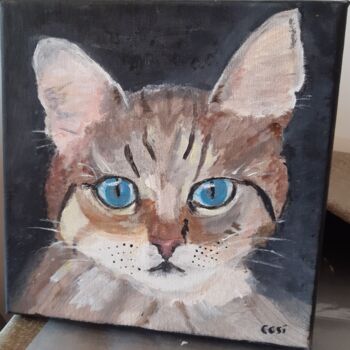 Peinture intitulée "chaton aux yeux ble…" par Simone Collet, Œuvre d'art originale, Acrylique Monté sur Châssis en bois