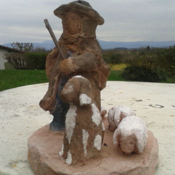 Sculpture titled "berger et son troup…" by Simone Collet, Original Artwork, Terra cotta