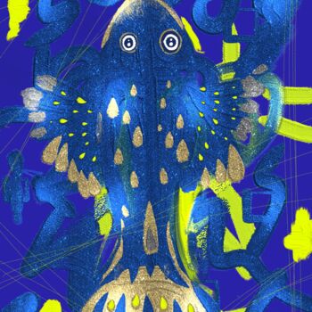 "fish 1#" başlıklı Dijital Sanat Simone Tirelli tarafından, Orijinal sanat, Dijital Resim Ahşap Sedye çerçevesi üzerine mont…