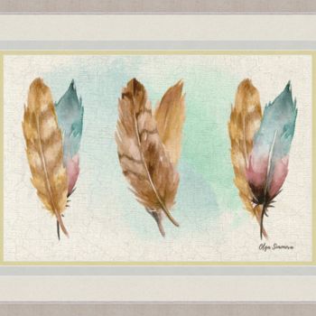 Digital Arts titled "Feathers" by Olga Simonova, Original Artwork, Digital Painting Mounted on Cardboard