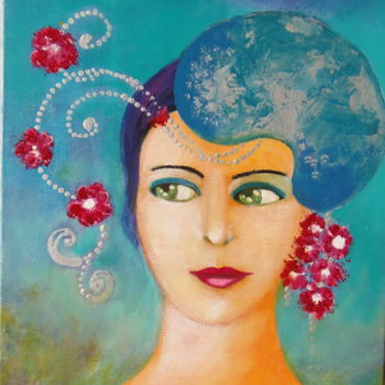 Malerei mit dem Titel "femme en bleu" von Sisca Couleurs, Original-Kunstwerk, Acryl